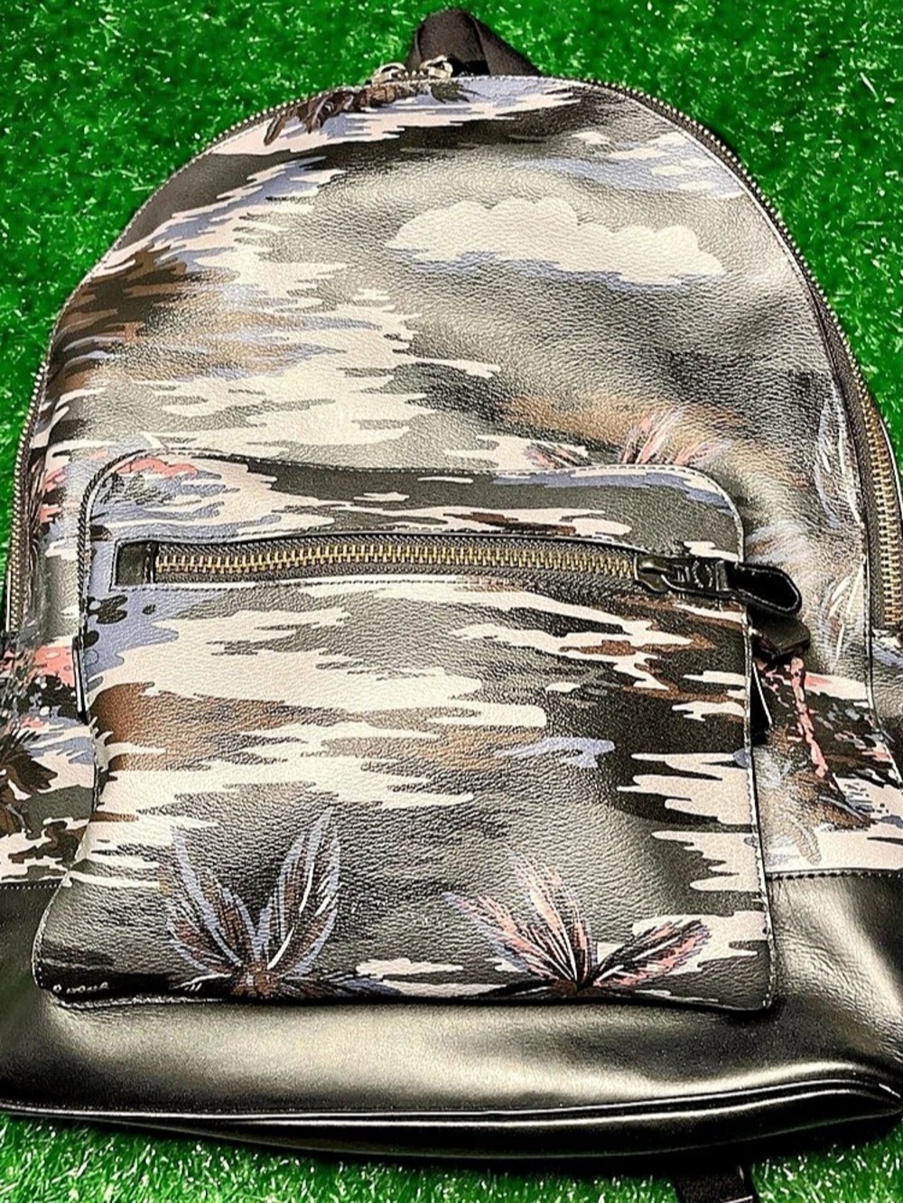 Coach Hawaiian Palm Print Rucksack Backpack F72083 Black & Gray